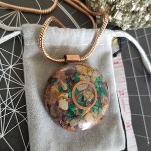 Orgonite pendant on rose gold snake chain